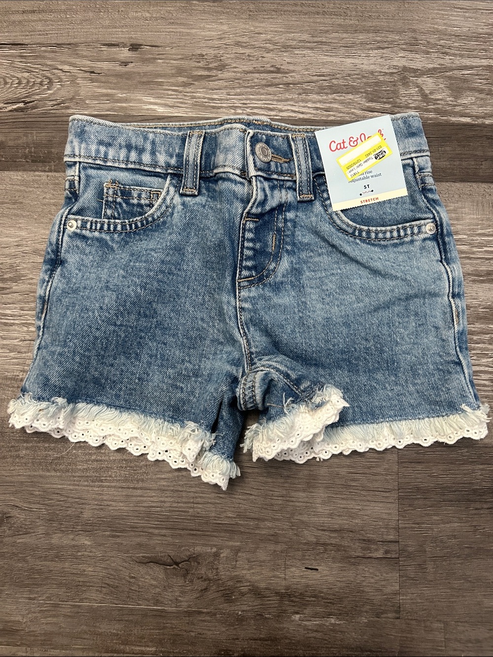 Cat & Jack Light Blue Denim Shorts with White Lace Trim